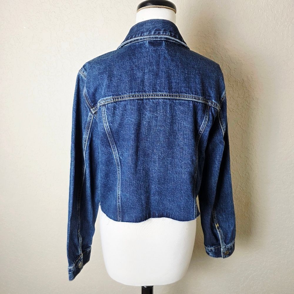 Zara Cropped Dark Wash Denim Jean Jacket Womens Size L New - Picture 2 of 9